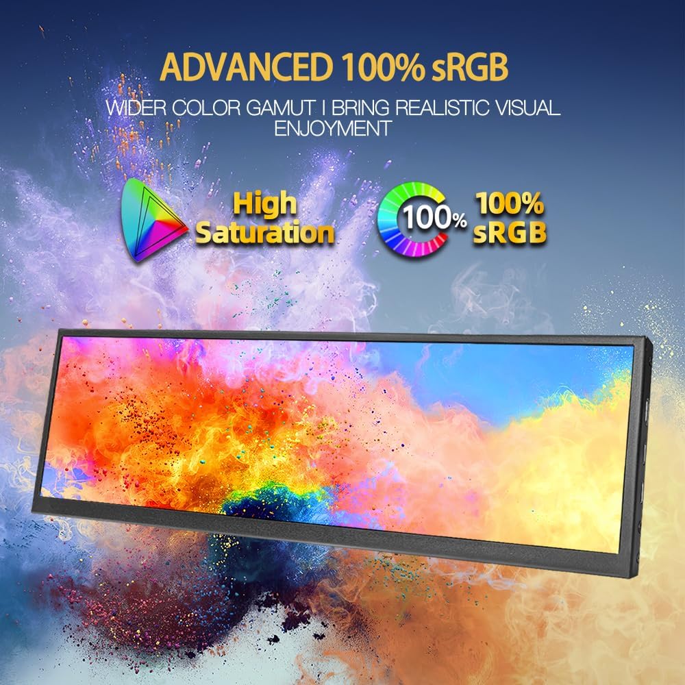 14.1 inch Stretched Bar Ultrawide Portable Monitor Type C HDMI 1920x550 IPS Computer Secondary Screen Aida64 CPU GPU External mini Bar LCD Display for PC Case Monitoring