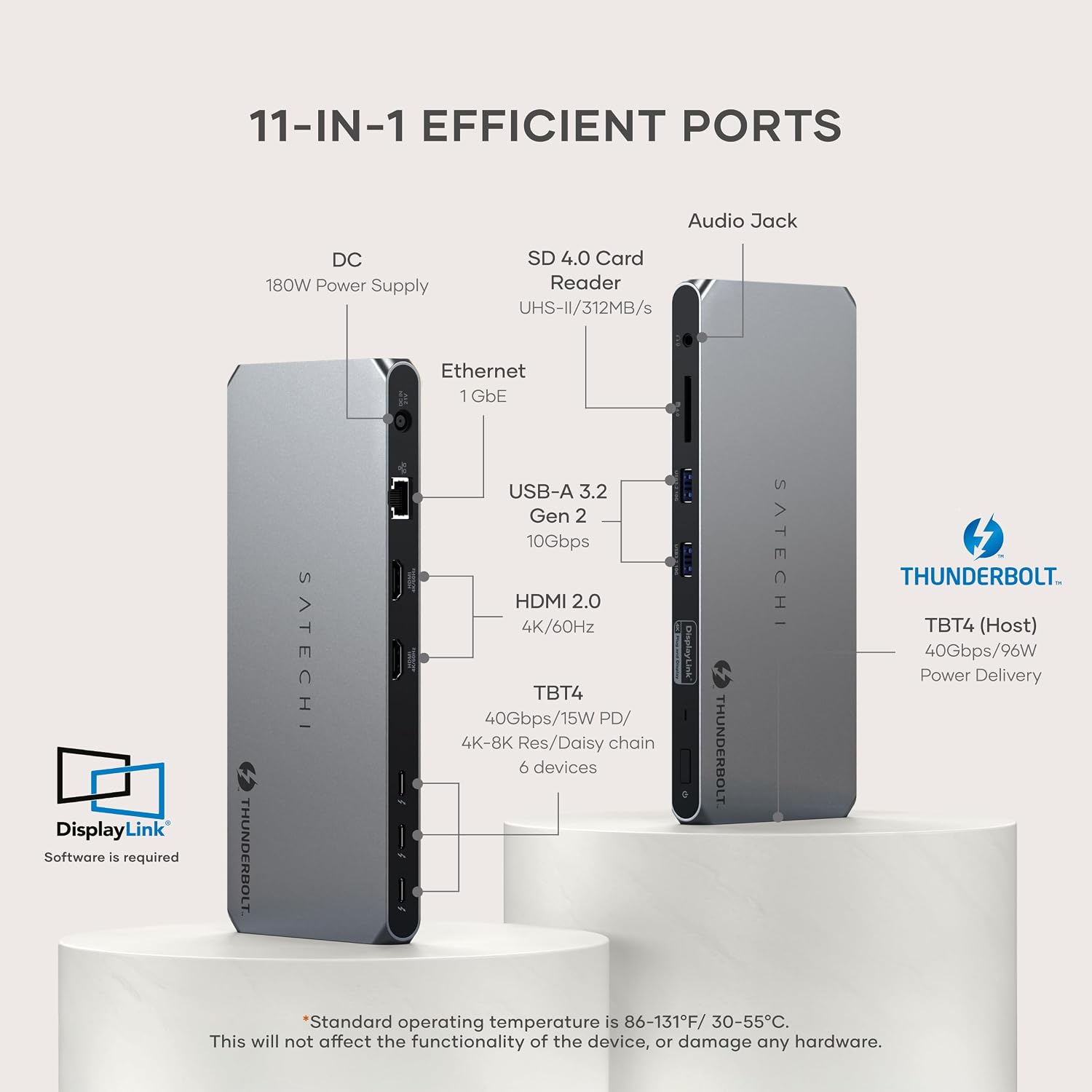 Satechi Thunderbolt 4 Dock 100W Charging, Dual Monitor HDMI 4K/60Hz, 40Gbps Data Transfer, 2 USB-A 3.2, Ethernet, Thunderbolt 4 Dock for MacBook Air/Pro M5, Mac/Windows, DisplayLink Software Required