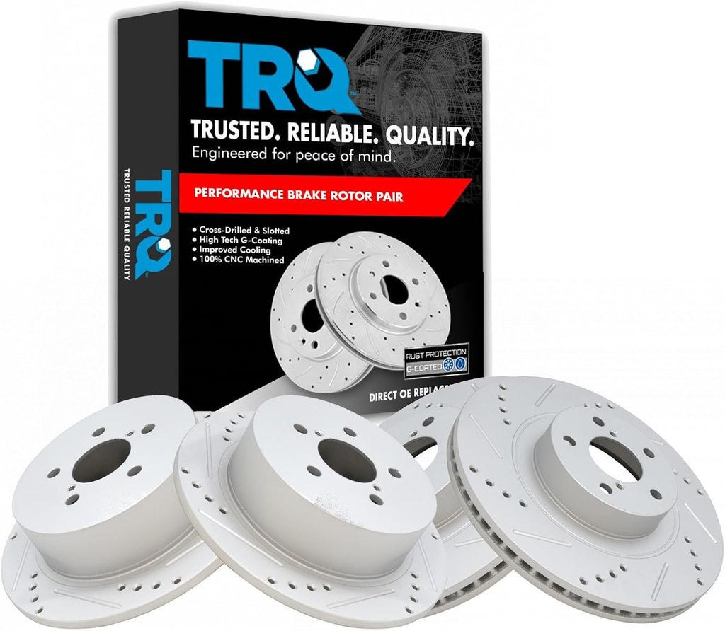 TRQ Performance Front and Rear Brake Rotor Set G Coated Drilled and Slotted Compatible with 2005-2009 Subaru Outback 2006-2009 Legacy