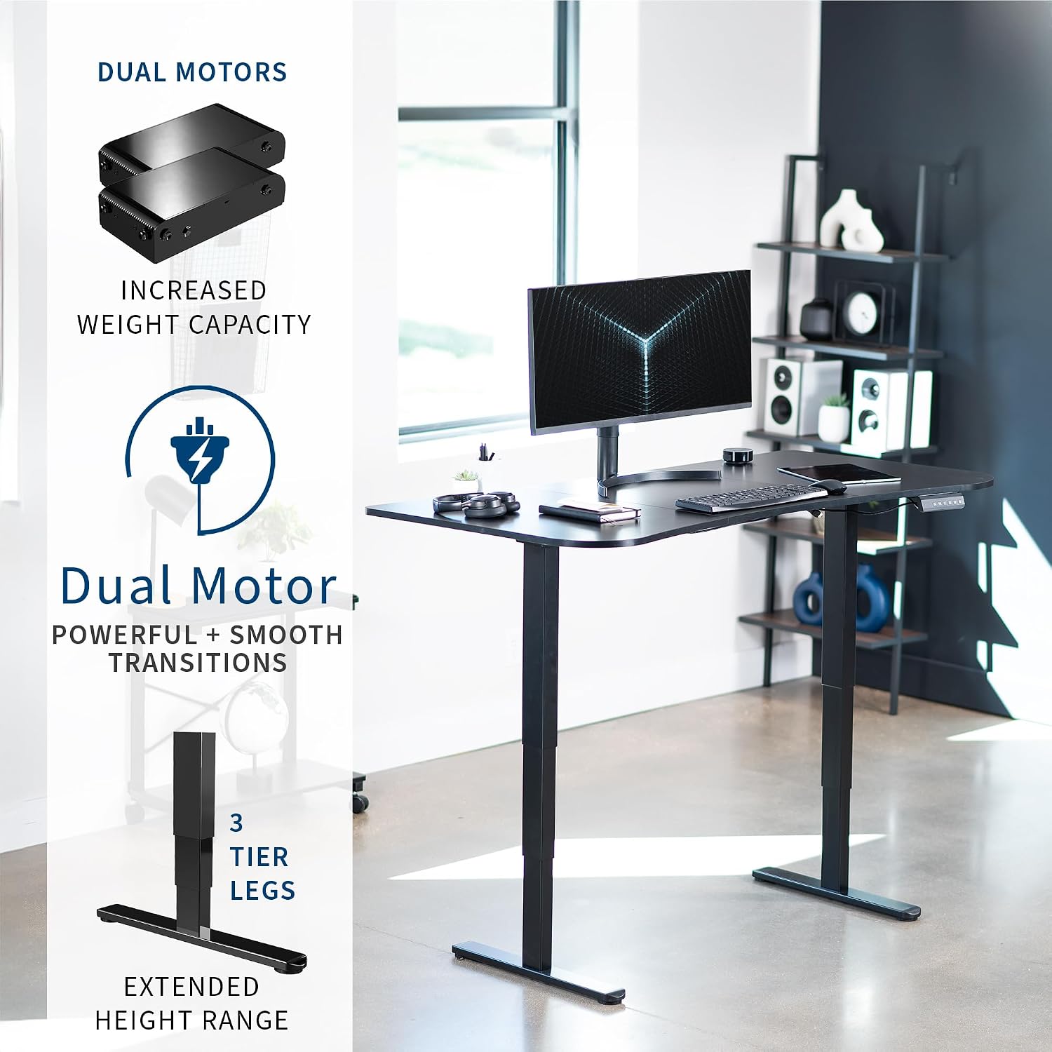 VIVO Electric 63 x 32 in Dual Motor Standing Desk, Memory Height Adjustment, 2B Series, Black Carbon Fiber Top Black Frame, DESK-KIT-2B1R