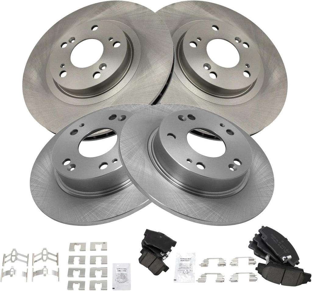 TRQ Front and Rear Brake Pad and Rotor Set Ceramic Compatible with 2006-2011 Honda Civic SI