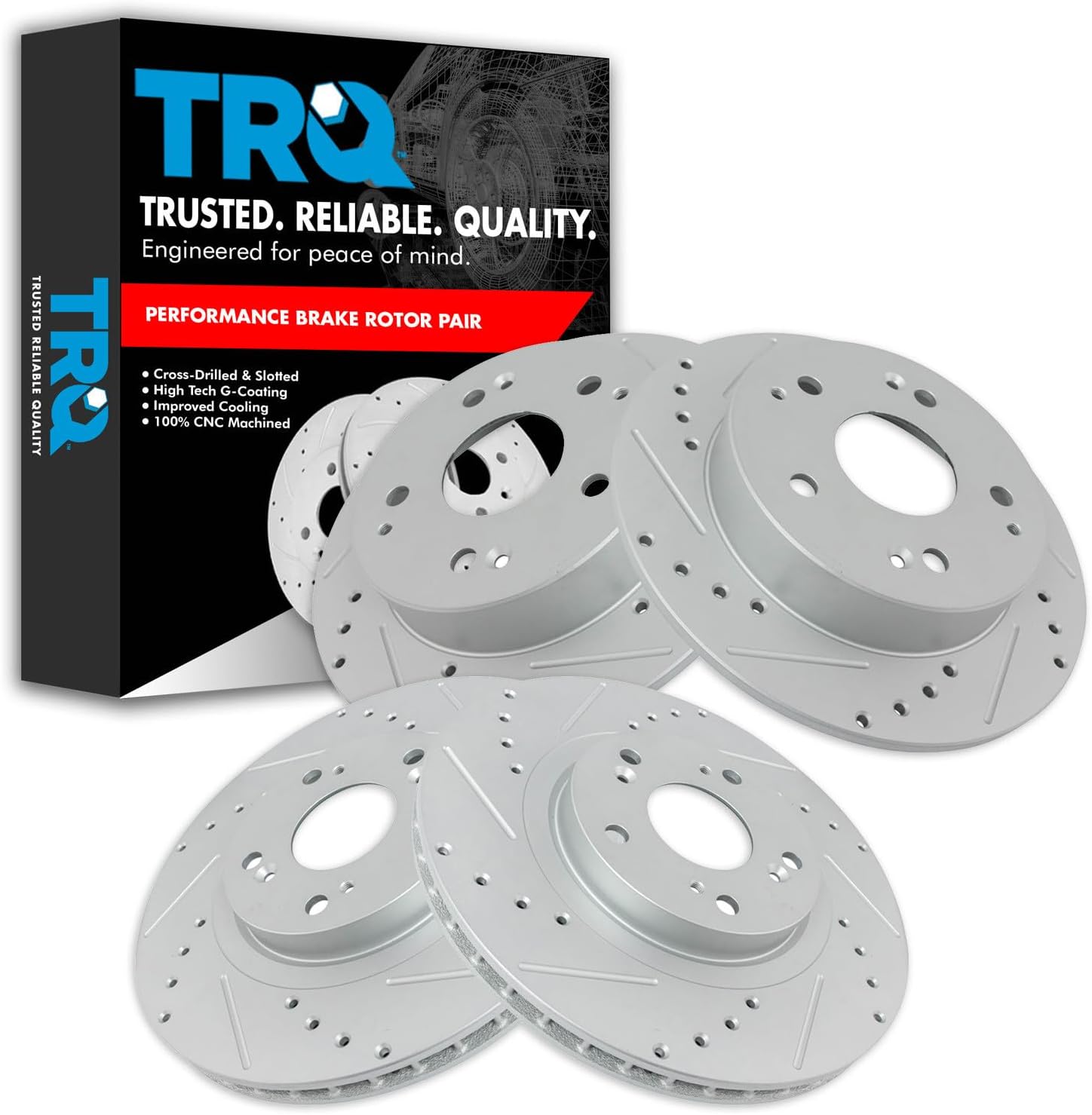 TRQ Performance Front and Rear Brake Rotor Set G Coated Drilled and Slotted Compatible with 2002-2006 Acura RSX