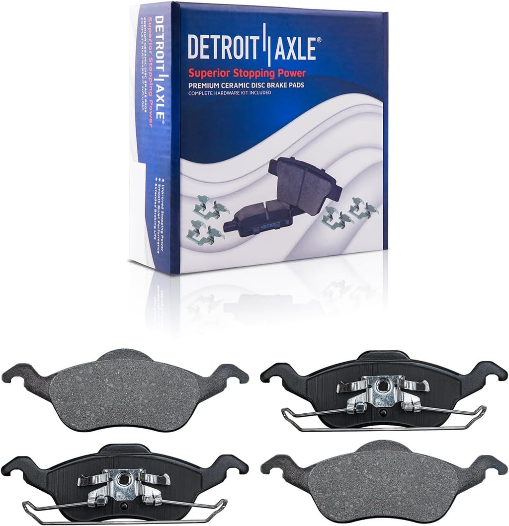 Detroit Axle - Front Brake Kit for Ford Focus 2000-2004 [Excludes SVT] Disc Brake Rotors Ceramic Brakes Pads Wheel Bearing Hubs Assembly [4-Lug ABS] 2001 2002 2003 Replacement