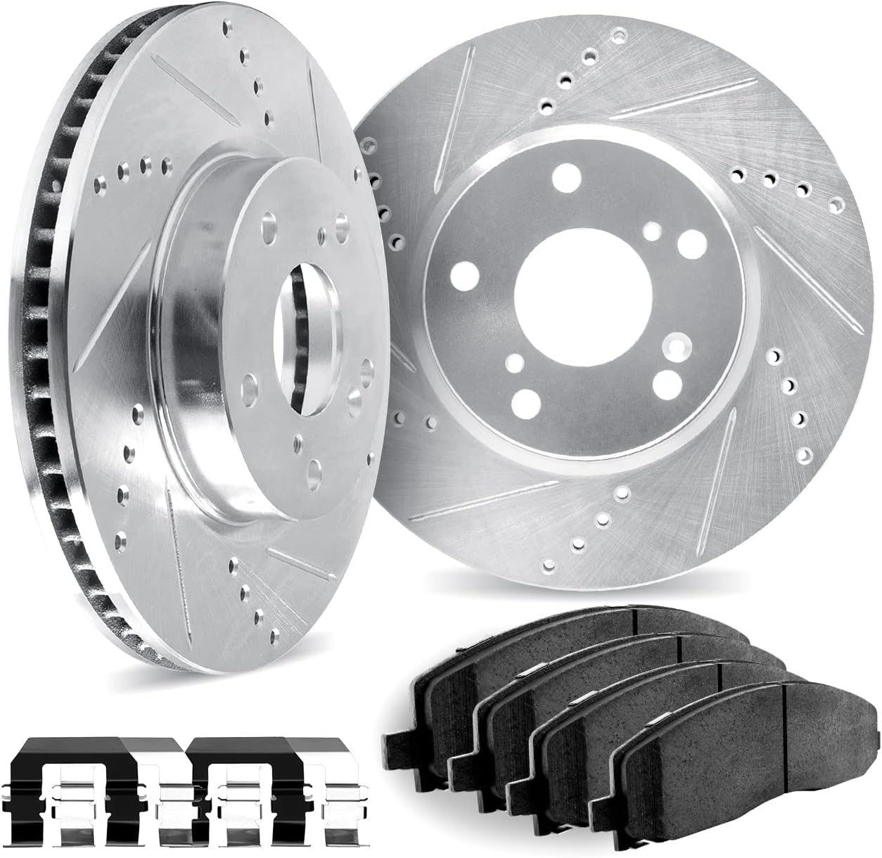 Dynamic Friction Company Front Brake Kit Fits 2002-2006 Acura RSX; 2007-2010 Acura CSX; 2006-2011 Honda Civic| 5000 Euro Ceramic Pads, Drilled Slotted Rotors| Hardware| 11.8' Front
