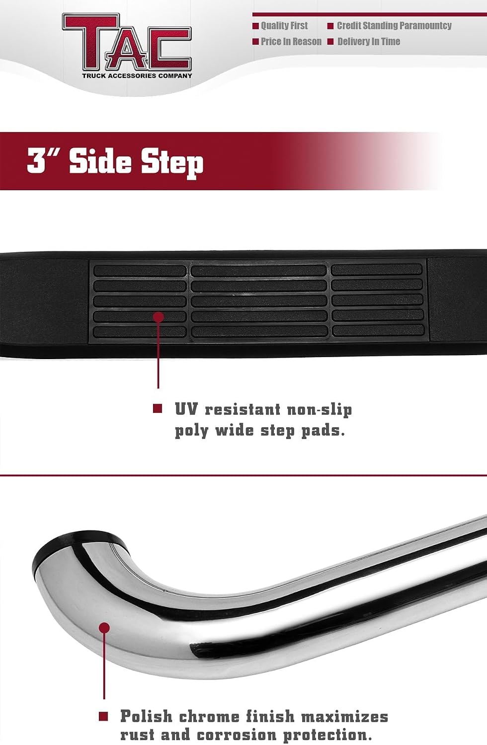 TAC Side Steps Fit 2009-2018 RAM 1500 Quad Cab | 2019-2024 RAM 1500 Classic Quad Cab Pickup Truck 3' Stainless Steel Side Bars Nerf Bars Step Rails Running Boards Off Road Accessories 2Pcs