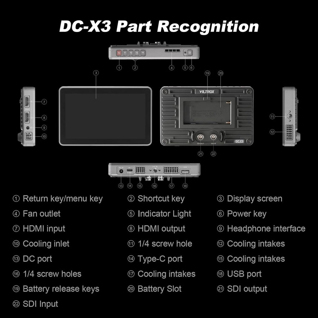 VILTROX DC-X3 6' Camera Field Monitors DCX3 for DSLR Touchscreen External Monitor 4k 2000nits X3 Monitor for Sony Canon Nikon 3D LUT 1920x1080 IPS with Sunshield 2200 MAh Battery