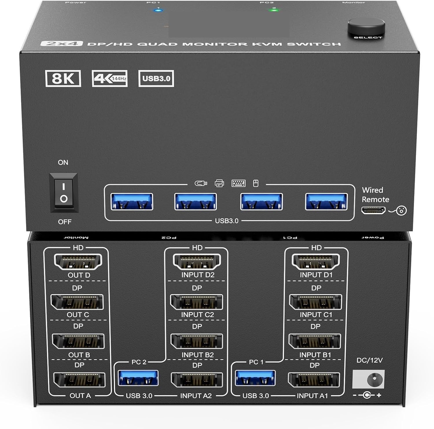 1 pc new KVM Switch 4 Monitors 2 Computers,USB 3.0 HDMI+DisplayPort Four Monitor KVM for 2 PC Share 4 Display 4USB