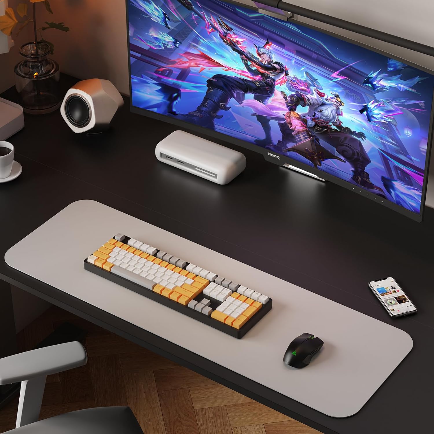 WALKINGDESK 48x24 Inches Height Adjustable Electric Standing Desk with 2 Hooks for Home Office, Ergonomic Sit Stand up Desk with Splice Board, Black