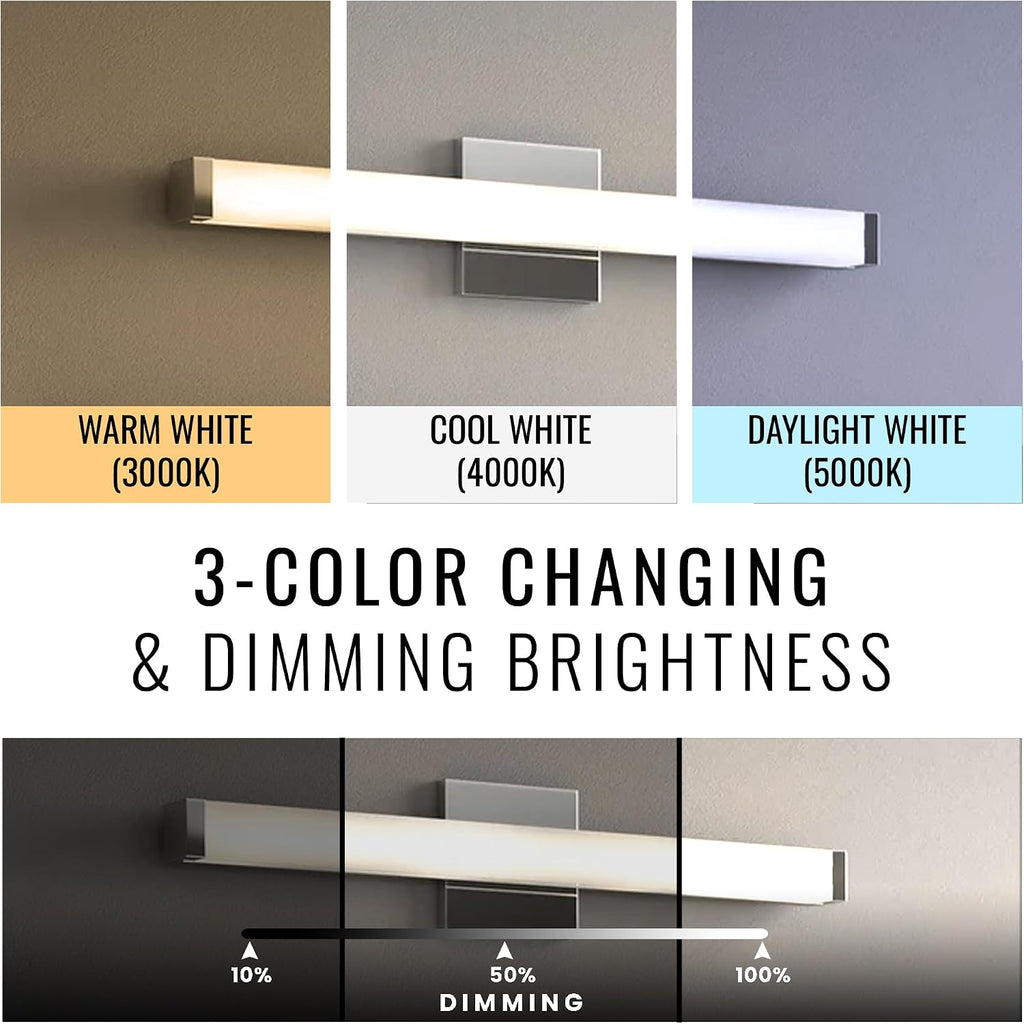 LEDMyplace 36-inch LED Modern Bathroom Vanity Light Fixtures Over Mirror, 30W Dimmable Indoor Lighting, 3000K/4000K/5000K CCT Changeable, 2100 Lumens, Brushed Nickel Wall Mounted Bath Light Bar