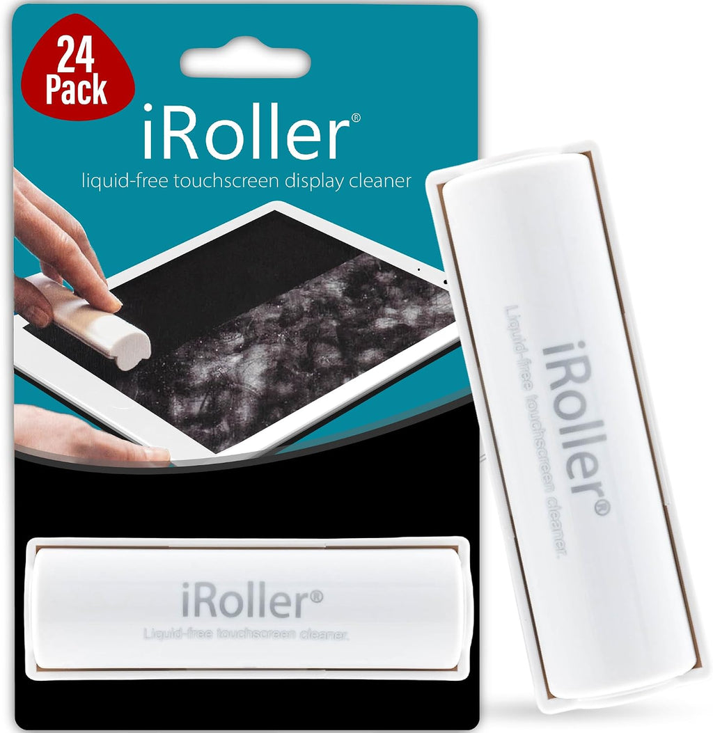 Screen Cleaner by iRoller - Pack of 24 - No Need for Spray or Wipes, Liquid Free - Reusable & Washable -Portable iPad Screen Cleaner for Touchscreen- Ideal for Phone, iPhone, MacBook, Monitor - 3.5'