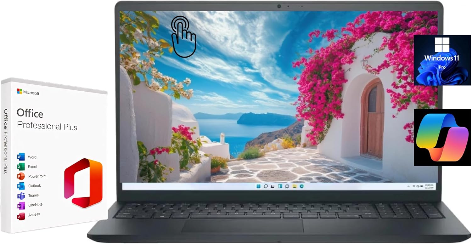 Dell 15.6' FHD Touchscreen Laptop, with Free Lifetime Microsoft Office, Intel Core i5-1334U, 16GB RAM, 1TB SSD, Intel UHD Graphics, Windows 11 Pro, Carbon Black, Wi-Fi 6, Copilot