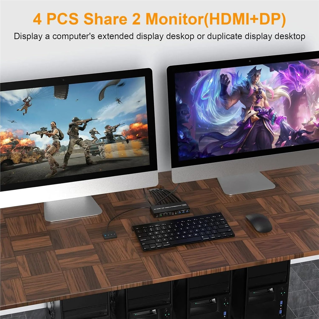 USB 3.0 KVM Switch Displayport+HDMI 2 Monitors 4 Computers,Dual Monitor KVM Switch with Audio Microphone Output 3 USB 3.0 Ports(EU Power Adapter)