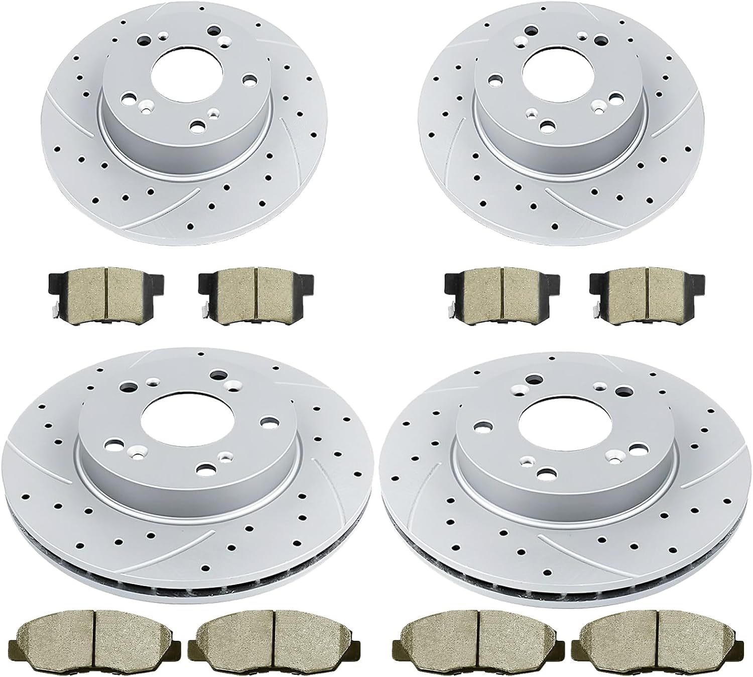 Acinoparts Brake Kit Front （10.31 Inch）and Rear （10.24 Inch）Drilled and Slotted Brake Rotors Ceramic Brake Pads for Honda Civic （4-Wheel Disc Brakes）2006 2007 2008 2009 2010 2011
