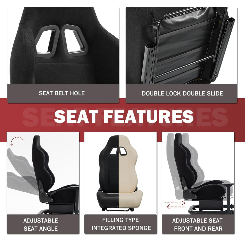 Supllueer Racing Sim Cockpit with Ergonomic Seat Fit for Logitech G27 G923 G920, for Fanatec, for Thrustmaster, 50mm Large Round Tube Driving Simulator Stand, No Steering Wheel Shift Pedal TV