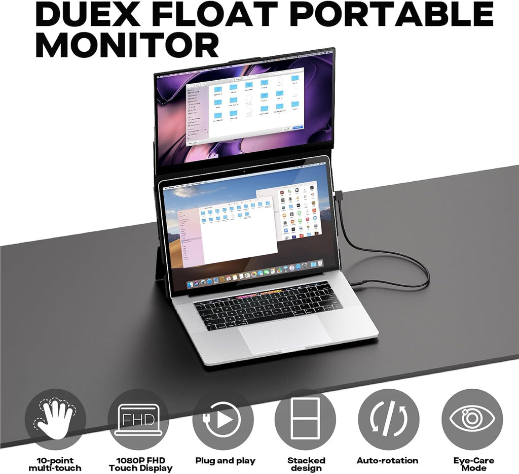 New Mobile Pixels Duex Float Portable Monitor, 15.6' Full HD IPS Dual Monitor for Laptops, USB C/HDMI Plug and Play Portable Screen,Windows/Mac/Android/Switch Compatible