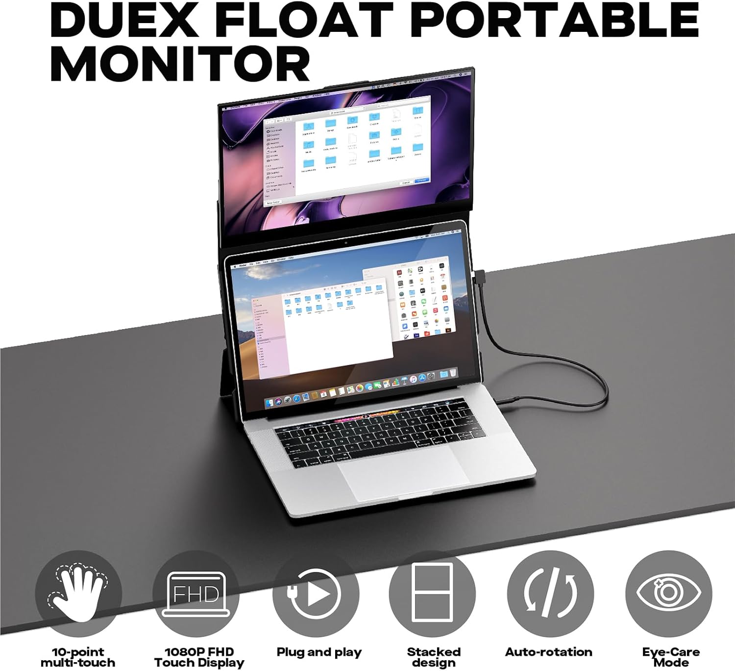 New Mobile Pixels Duex Float Portable Monitor, 15.6' Full HD IPS Dual Monitor for Laptops, USB C/HDMI Plug and Play Portable Screen,Windows/Mac/Android/Switch Compatible
