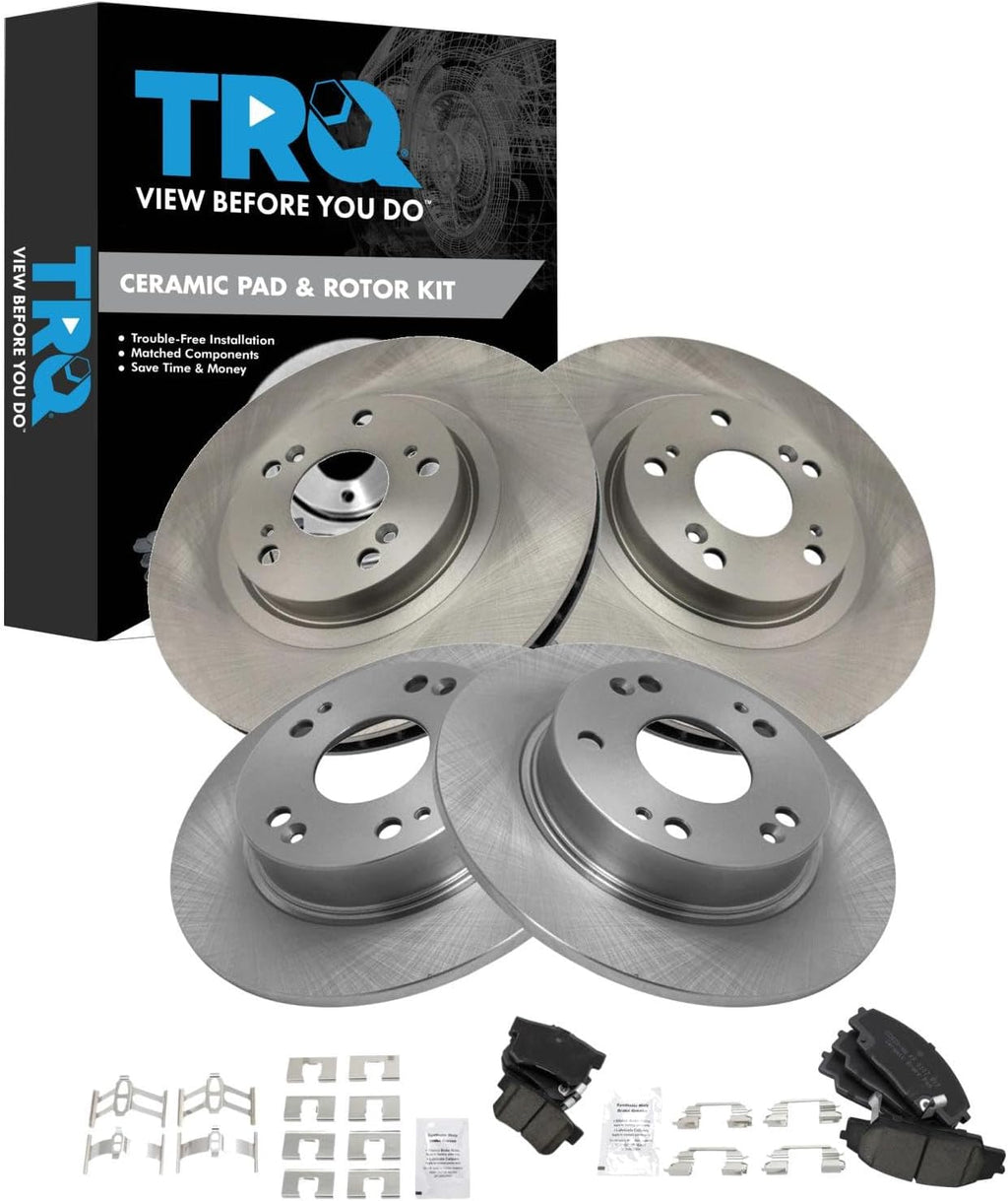 TRQ Front and Rear Brake Pad and Rotor Set Ceramic Compatible with 2006-2011 Honda Civic SI