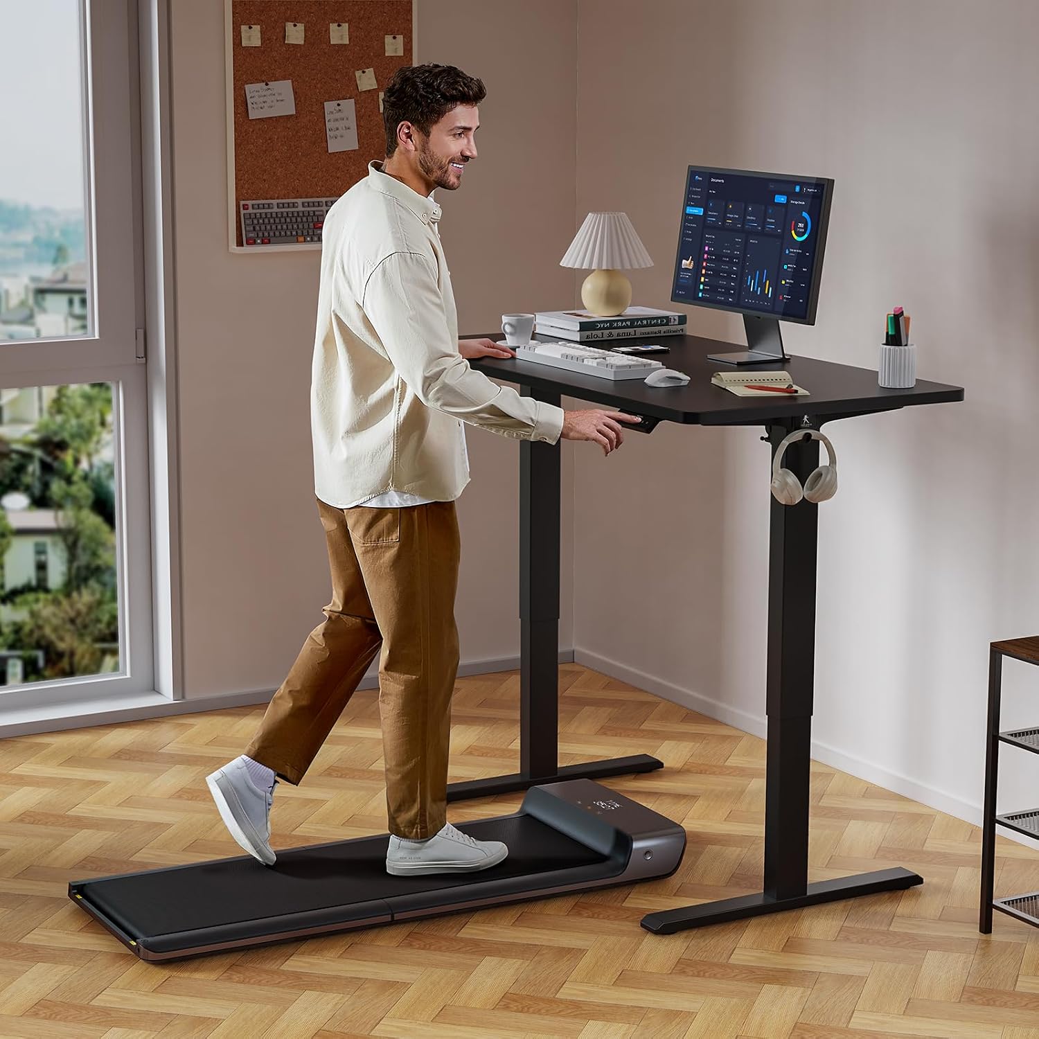 WALKINGDESK 40x24 Inches Height Adjustable Electric Standing Desk with 2 Hooks for Home Office, Ergonomic Sit Stand up Desk with Splice Board, Black