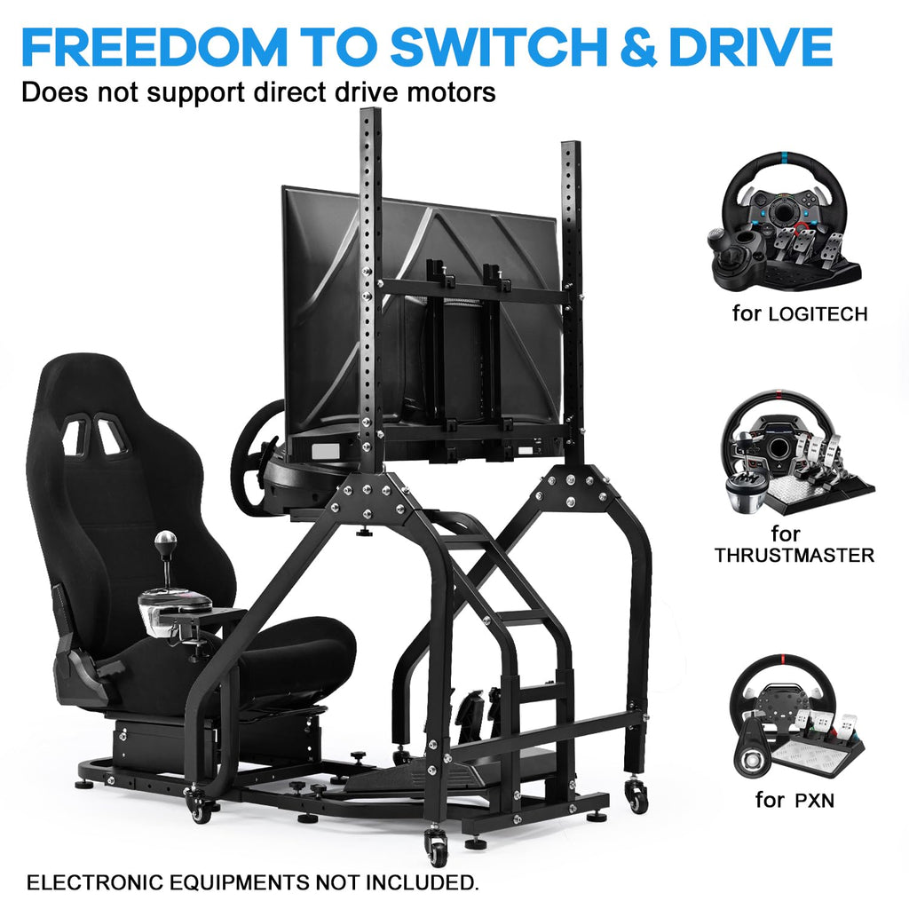 Anman Driving Simulator Cockpit with Movable Monitor Stand and Adjustable Seat Fit for Logitech G29 G923 G920, for Thrustmaster T80 T150 T248