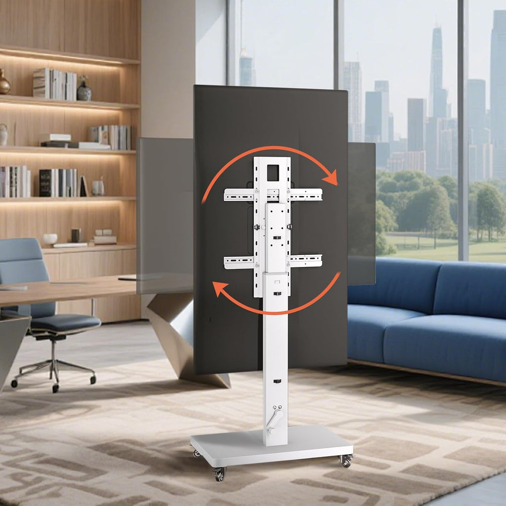 Mobile TV Cart Stand for 32-80 Inch TVs,90°Landscape to Portrait Rotating,Manual Height Adjustable Cart,Holds 110 Lbs,Max VESA 600x400mm,Portable tv Stand on Wheels,XL-XZ08W