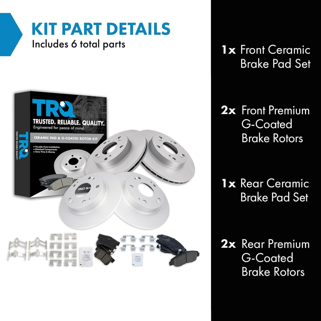 TRQ Front and Rear Brake Pad and Rotor Set Ceramic G Coated Rotors Compatible with 2006-2011 Honda Civic