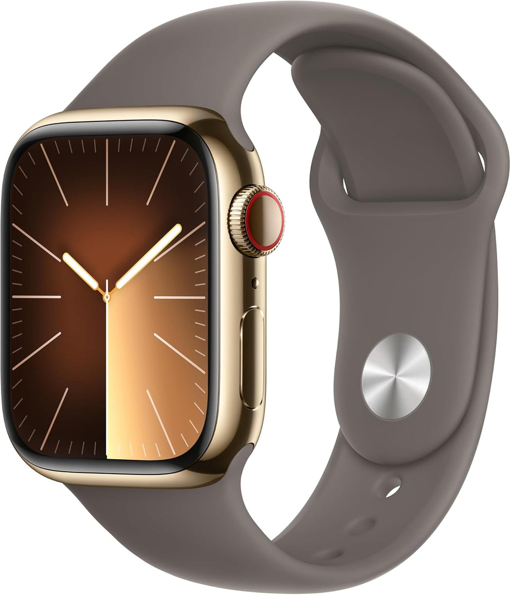 Apple Watch Series 9 [GPS + Cellular, 41mm] - Gold Stainless Steel Case with Gold Sport Band, S/M (Renewed)