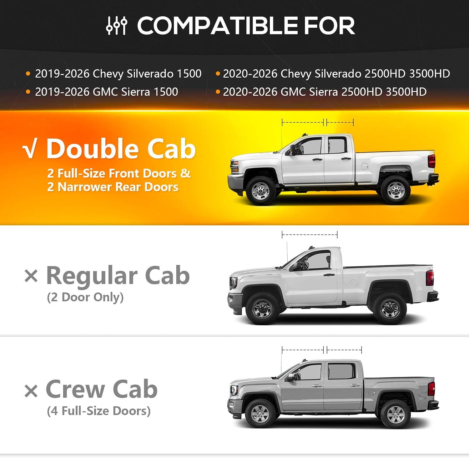 YZONA Running Boards Compatible for 2019-2026 Chevy Silverado & GMC Sierra 1500, 2020-2026 Chevrolet Silverado/GMC Sierra 2500 HD 3500 HD Double Cab/Extended Cab, Two Stairs Design Side Step Nerf Bar