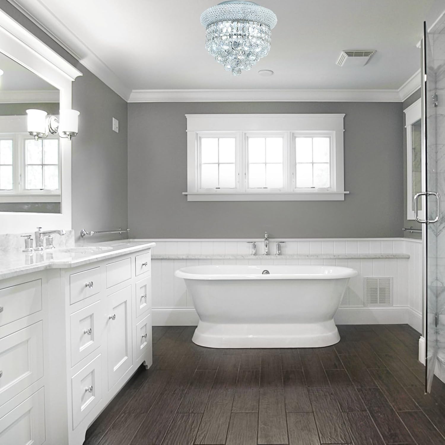 3 - Light Flush Mount Crystal Chandelier for Bathroom Hallway Entryway Closet Bedroom Laundry Chrome Finish