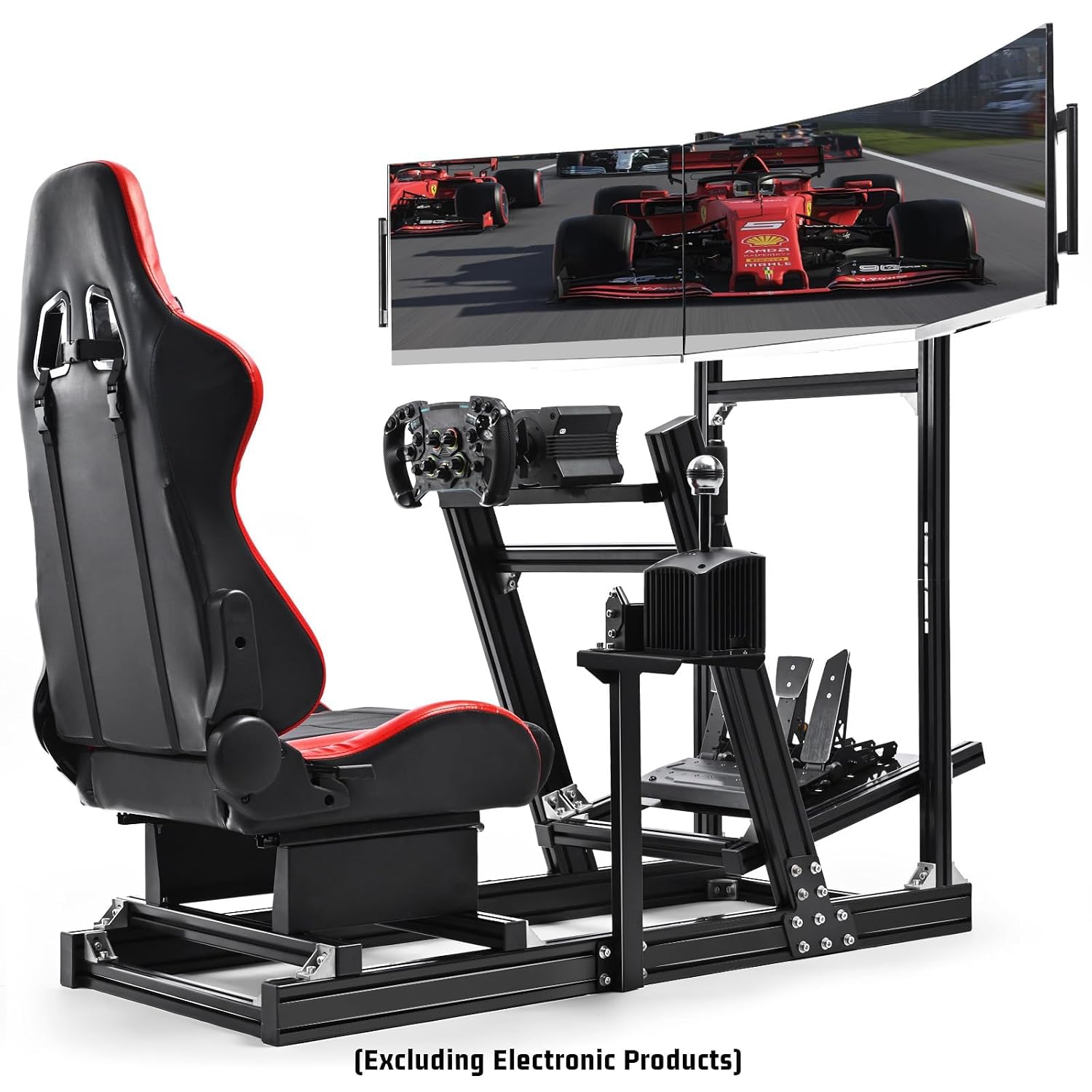 Supllueer 8040 Aluminum Sim Racing Cockpit with 3 Display Stand and Gaming Seat, Compatible with Logitech G29 G920, for Thrustmaster T150 T248, for Fanatec CSL-DD, for Moza R5 R9 Wheels