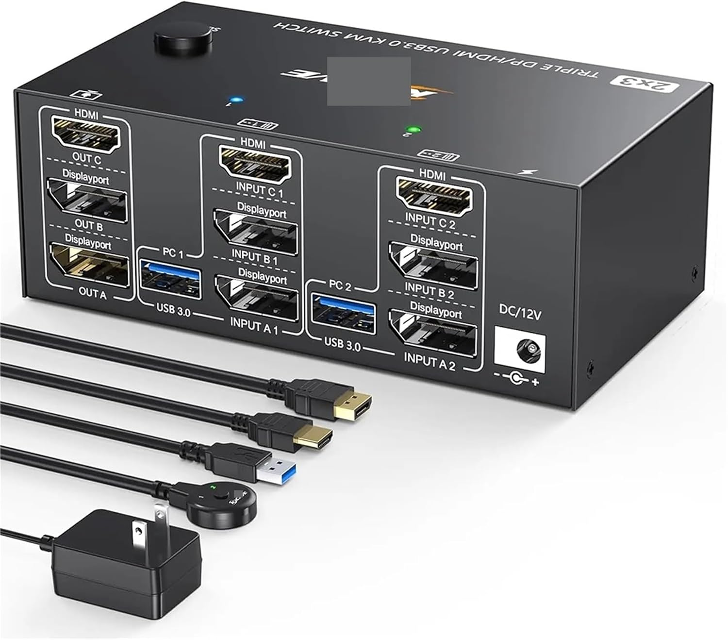 Triple Monitors KVM Switch,2 Displayport + HD-MIUSB KVM Switch 8K@60Hz,4K@144Hz 3 Monitors 2 Computers KVM with 4 USB 3.0 Ports(US Plug)