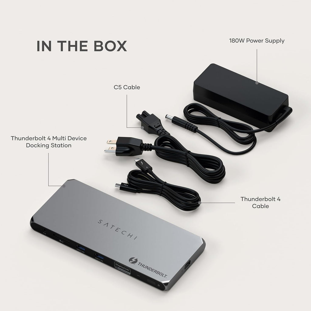 Satechi Thunderbolt 4 Dock 100W Charging, Dual Monitor HDMI 4K/60Hz, 40Gbps Data Transfer, 2 USB-A 3.2, Ethernet, Thunderbolt 4 Dock for MacBook Air/Pro M5, Mac/Windows, DisplayLink Software Required
