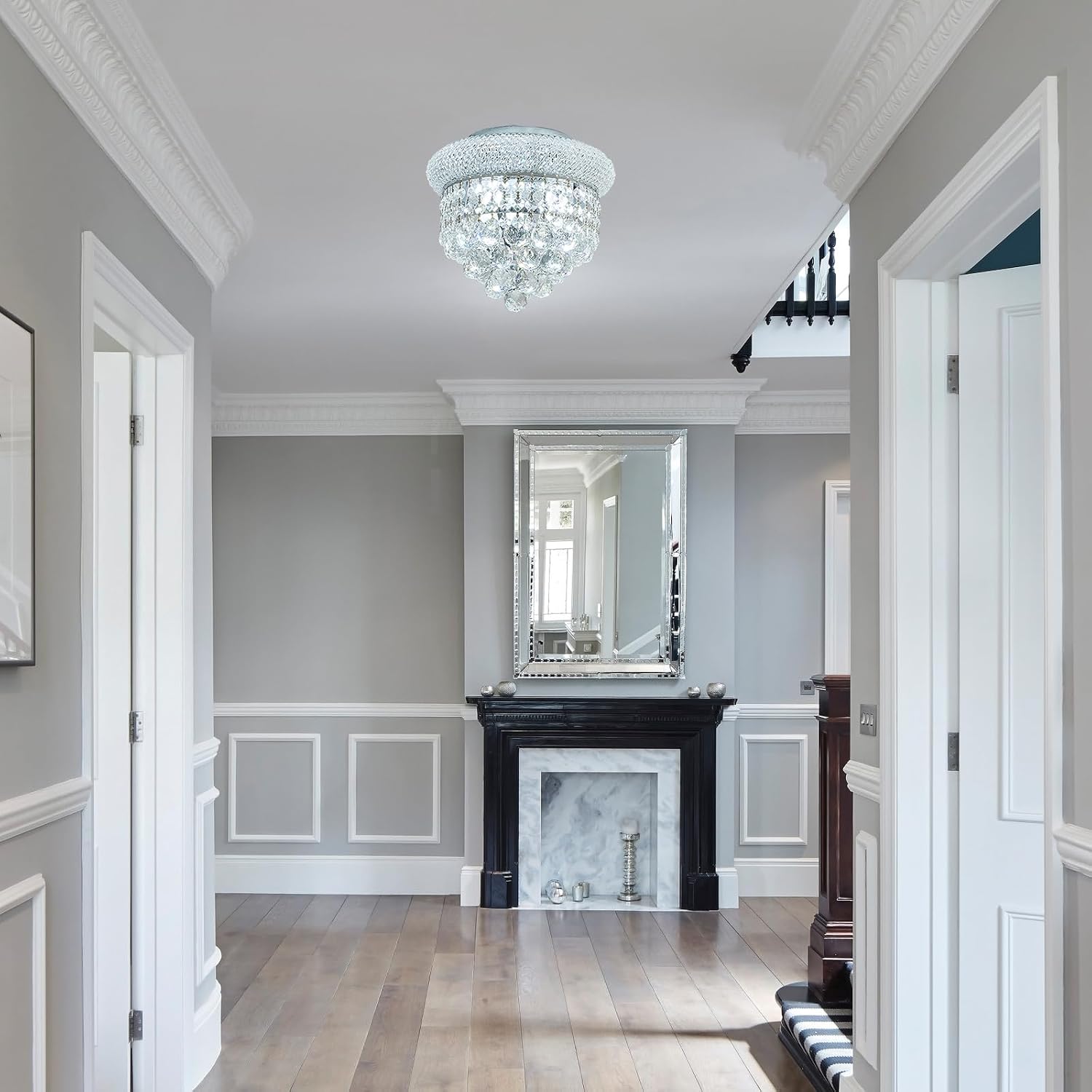 3 - Light Flush Mount Crystal Chandelier for Bathroom Hallway Entryway Closet Bedroom Laundry Chrome Finish