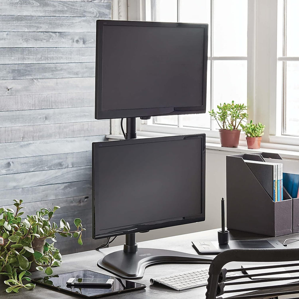 Tripp Lite Dual Monitor Mount Stand/Clamp, Vertical, Swivel & Tilt, 15-27 Inch, Flat Screen Display, Desktop Mount, Black (DDR1527SDC)