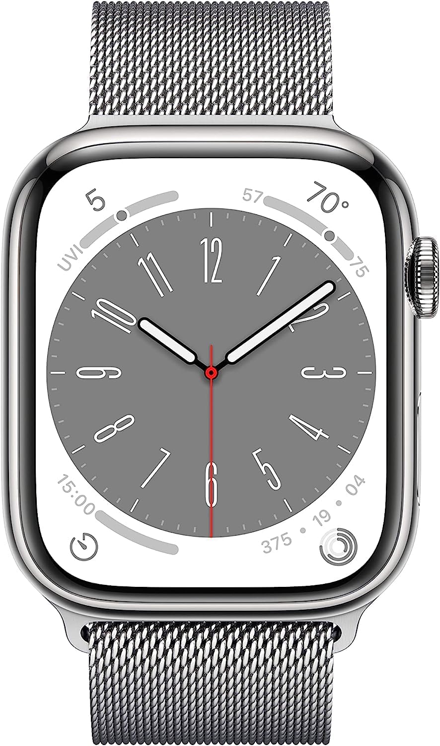 Apple Watch Series 8 [GPS + Cellular, 45mm] - Silver Stainless Steel Case with Silver Milanese Loop, One Size (Renewed)