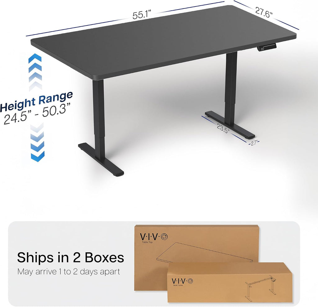 VIVO Electric 55 x 28 in Dual Motor Sit Stand Desk, Memory Height Adjustment, 2B Series, Black Top Black Frame, DESK-KIT-2B55B
