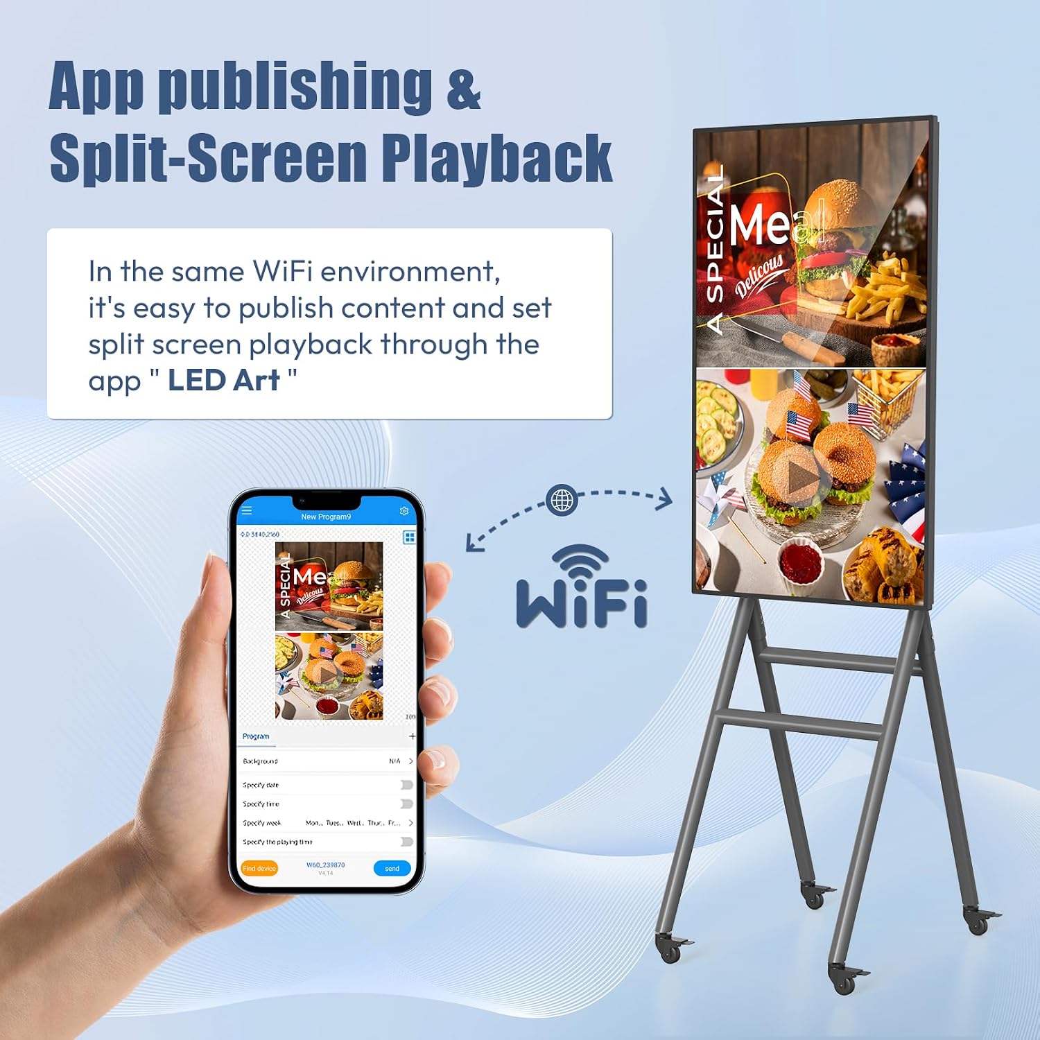 MWE 43 Inch Mobile Digital Signage Display Kiosk with Flight Case, Portable Digital Poster with Screen Mirroring App Publishing, Advertising Display Kiosk, Android OS