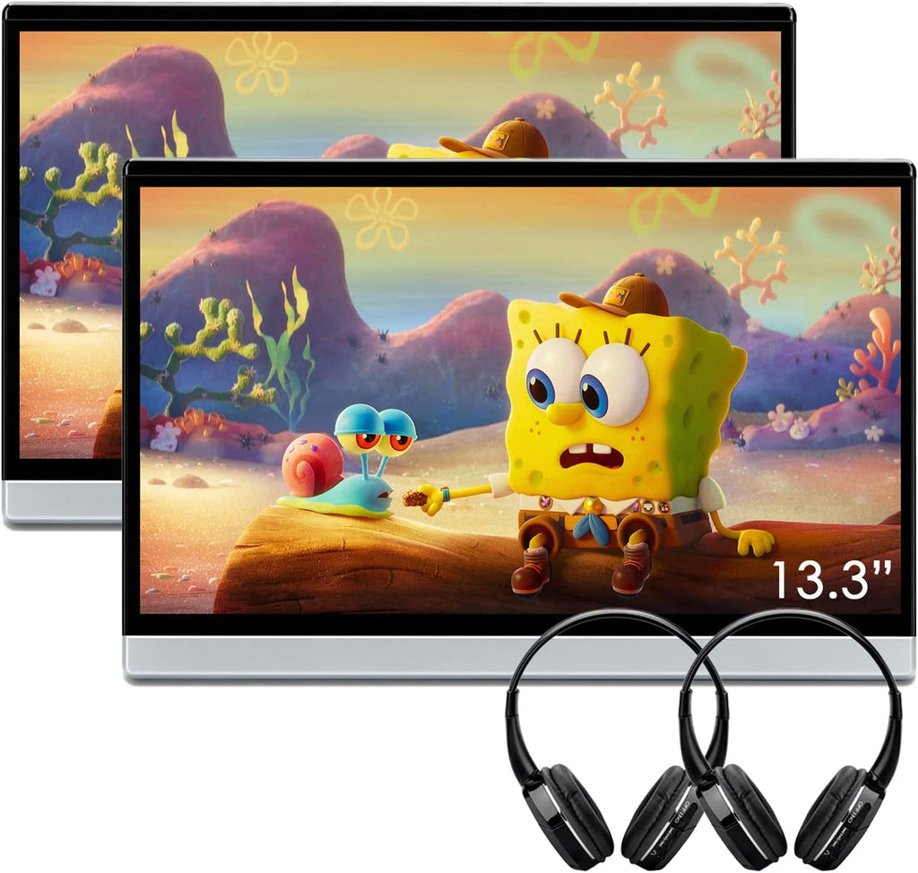 XTRONS 13.3 Inch 4K Video Player - 2G+32G Android Car TV Headrest Monitor Tablet for Back Seat with Wi-Fi and Bluetooth, IPS Touch Screen Support HDMI Screen Mirroring Mutual Control (2PCS+Headphones)