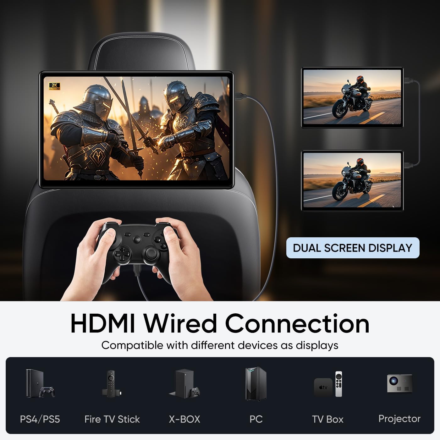 10.8inch Android Portable Car TV Headrest Monitor Tablet for Cars Back seat Support Phone Wireless mirroring Touchscreen with WiFi/Bluetooth/HDMI/USB/Video Player (CPAD-108-2)