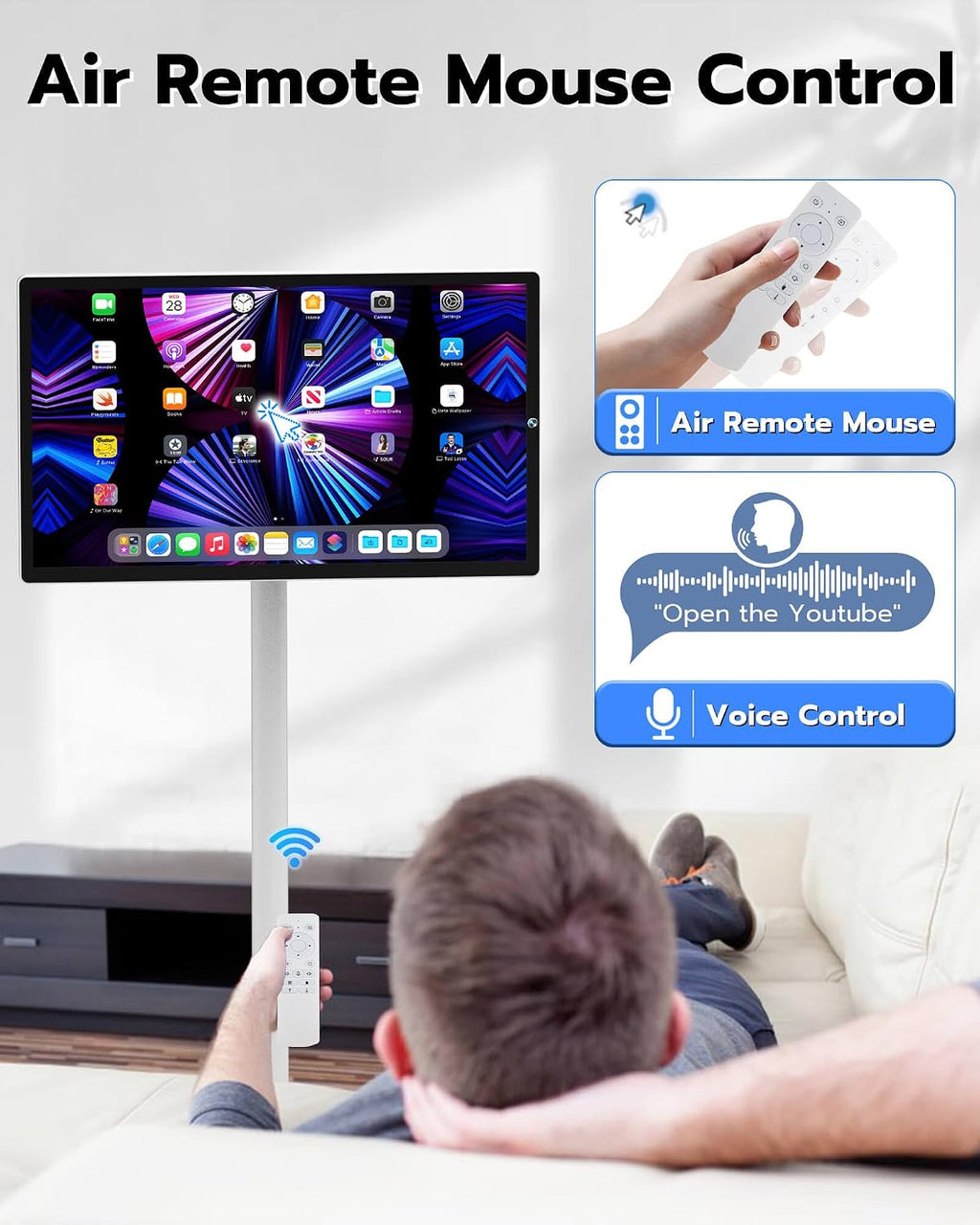 Anweller 24' Portable TV Tablet, Touchscreen Portable Monitor with Stand on Wheels, 24-inch Wireless Touch Screen Smart Mobile Movable Rolling TV, 8000mAh Battery Operated, 8GB RAM + 128GB ROM
