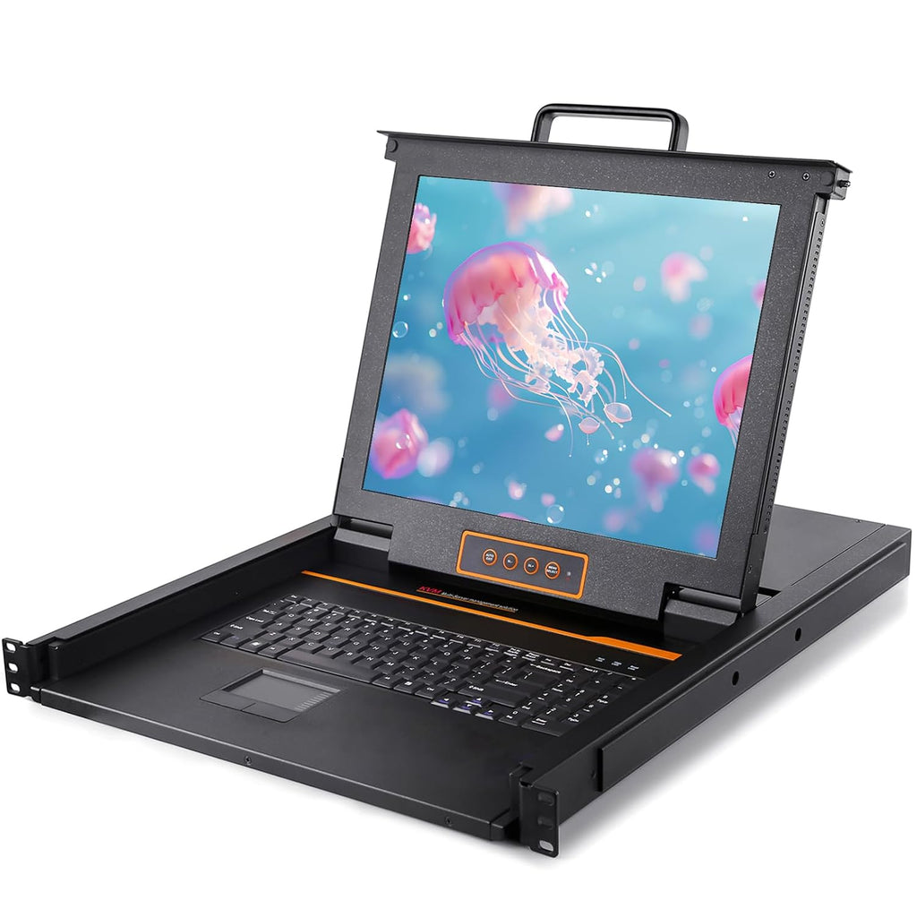 1U Rack Mount KVM Console-17 Rackmount Monitor Keyboard and Single Port VGA KVM, 50,000 MTBF,1280X1024 60Hz,17.6X18.9X1.67 inches(WXDXH),Fit 1U 19'' Rack,with 1 USB VGA Cable,1 Power Cord, 2 Brackets