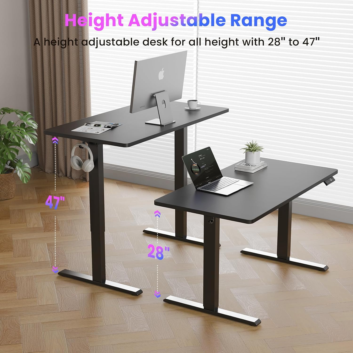 WALKINGDESK 40x24 Inches Height Adjustable Electric Standing Desk with 2 Hooks for Home Office, Ergonomic Sit Stand up Desk with Splice Board, Black