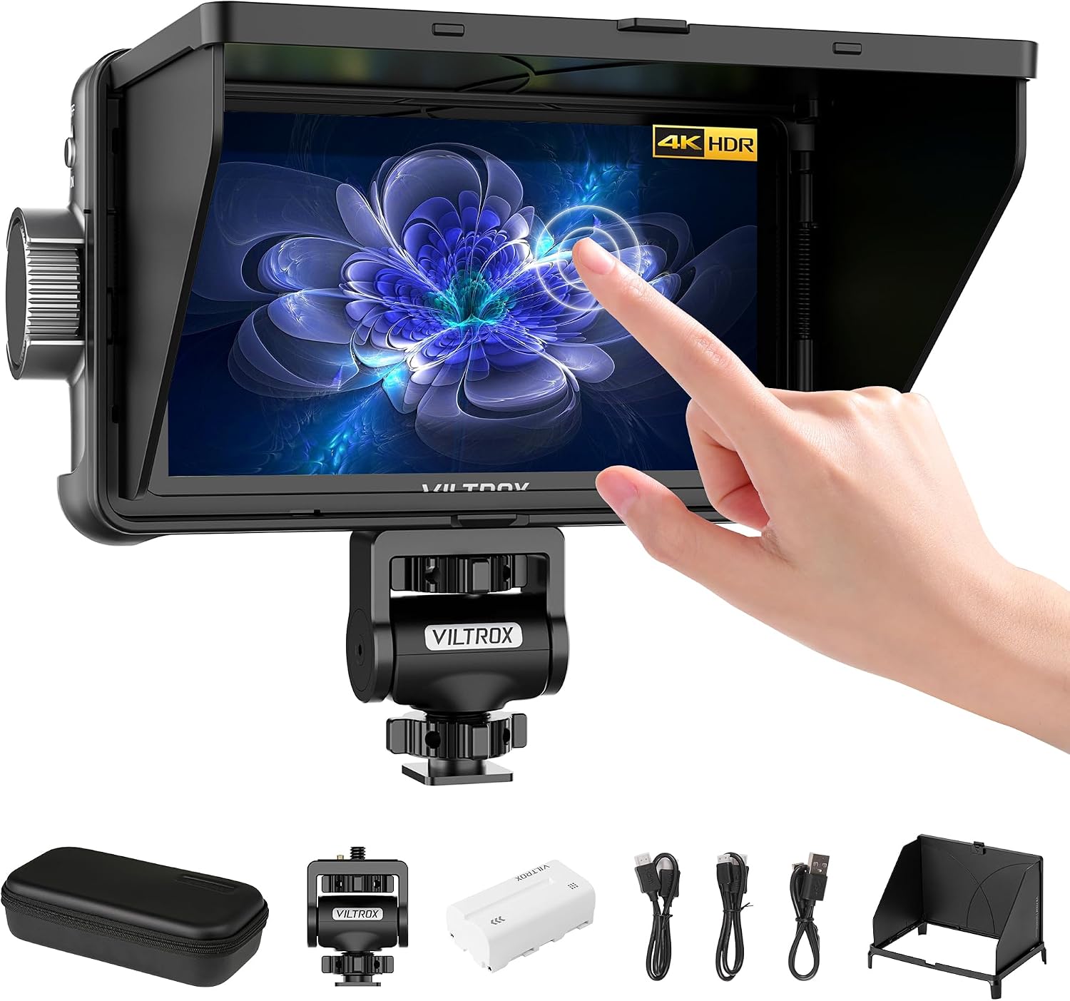 VILTROX DC-550 5.5' Camera Field Monitor, 1200 Nits 1920x1080 IPS Touch Screen DSLR Camera Monitor with 3D LUT, 4K HDMI Loop in/Out with Peak Focus DSLR Video Assist HDR Waveform Sunshade Hood/Battery
