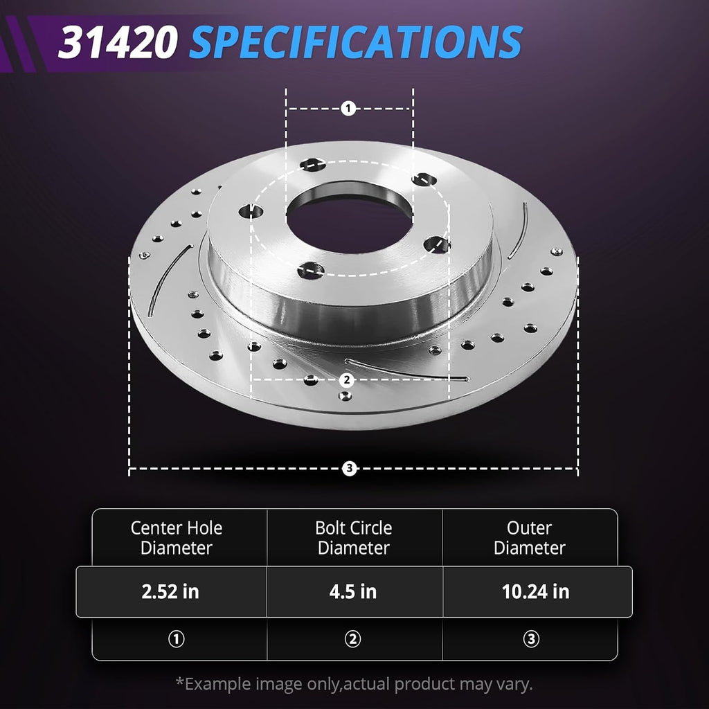 10.3' Front and 10.24' Rear Brake Kit Replacement for Honda Civic 2006 2007 2008 2009 2010 2011, Rotors and Brake Pads Front and Rear, Drilled and Slotted Brakes