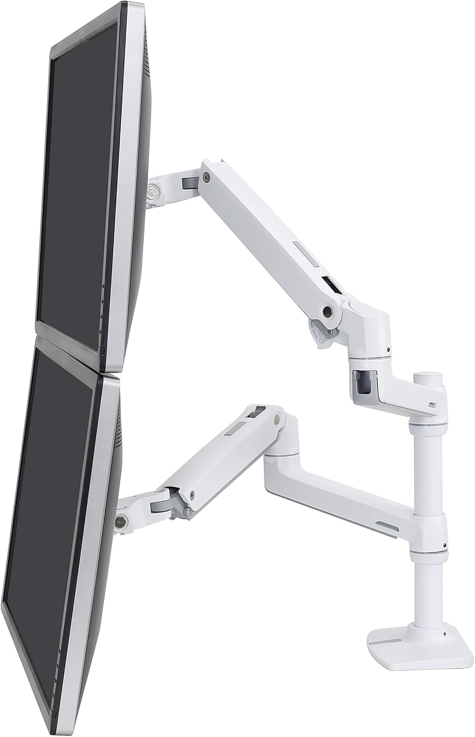 Ergotron – LX Vertical Stacking Dual Monitor Arm, VESA Desk Mount – for 2 Monitors Up to 24 Inches, 7 to 20 lbs Each – Under Mount C-Clamp, White