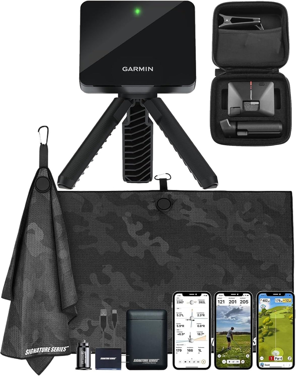 Garmin Approach R10 Portable Golf Launch Monitor | Take Your Game Home or Practice at The Driving Range | Track Metrics, Record Video or Play 43,000+ Courses with Signature Series Power Bundle