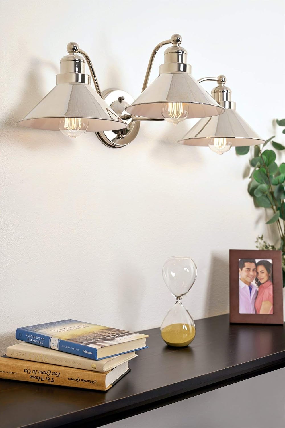 Kira Home Welton 25.5' 3-Light Modern Farmhouse Vanity Light with Funnel Shades, Industrial Wall Sconce Bathroom Light, Polished Nickel Finish