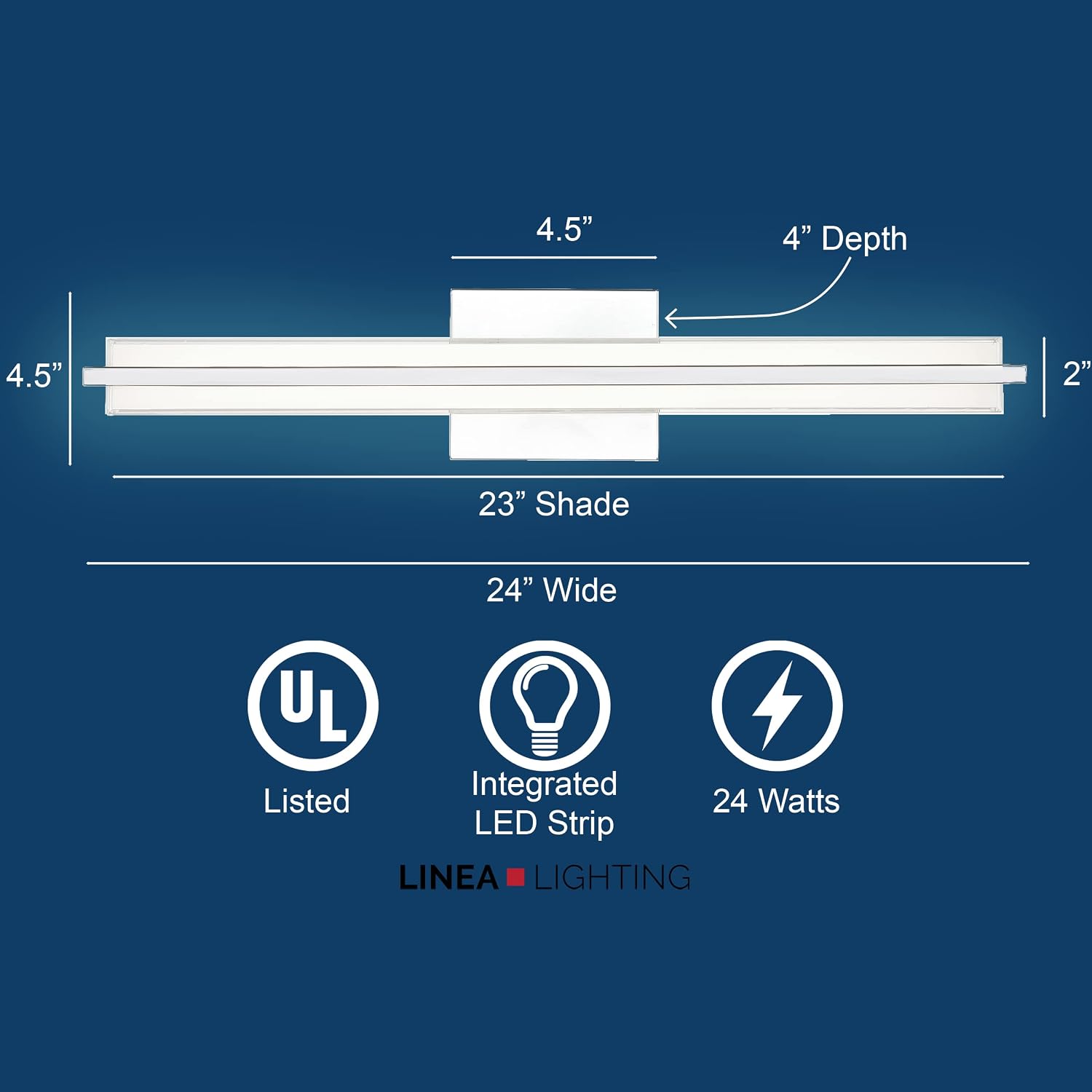 Linea di Liara Dario 24 Inch LED Vanity Light Bar Bathroom Lights Over Mirror and Bathroom Sink Led Light Polished Chrome Modern Bathroom Wall Lighting Fixtures, White Frosted Glass Shade, UL Listed