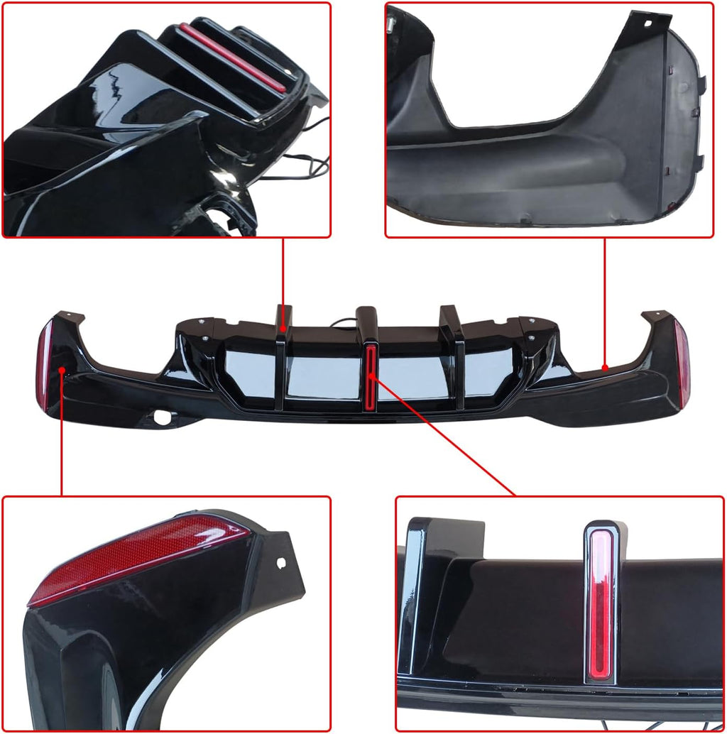 Fit for BMW G30 Rear Diffuser 2017-2023, G31 G38 M5 Sedan 5 Series 530e/530i/540i/550i Rear Bumper Lip W/LED Light, Gloss Black ABS G30 Automotive Exterior Accessories Body Kit