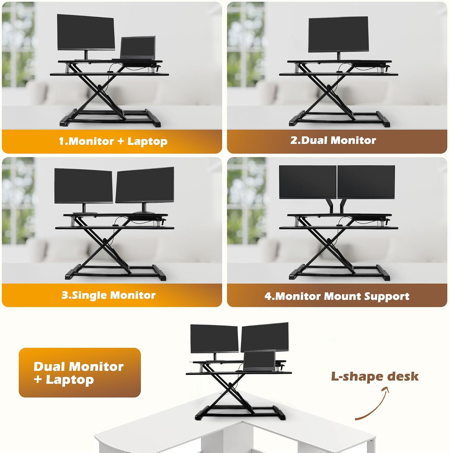 32 inch Standing Desk Converter, Height Adjustable Sit Stand Riser for Home Office,Stand Up Desk Riser, Quick Sit to Stand Tabletop with Keyboard Tray，Black