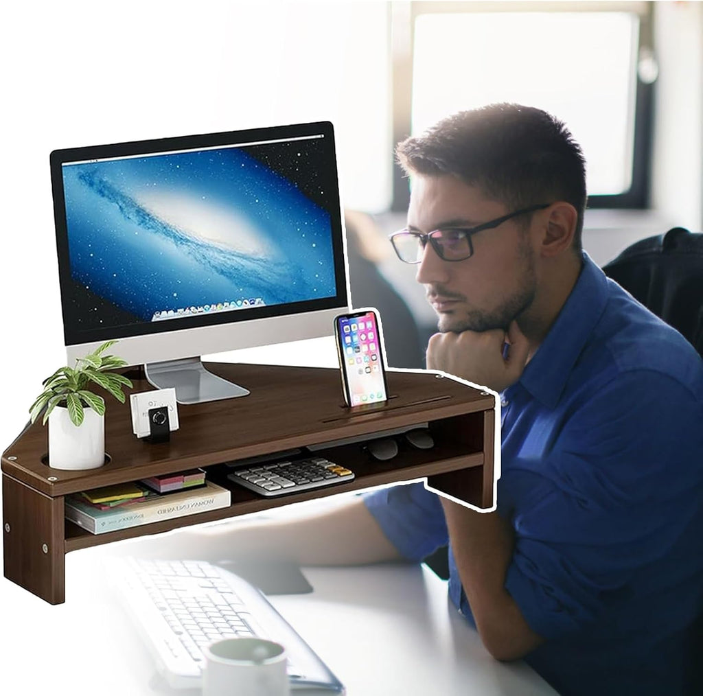 Corner Monitor Stand 2-Tier Dual Triangle Monitor Rack for Computer, Laptop Desktop Organizer Corner Riser Stand, Universal Storage Holder for Workspace Office(Black)